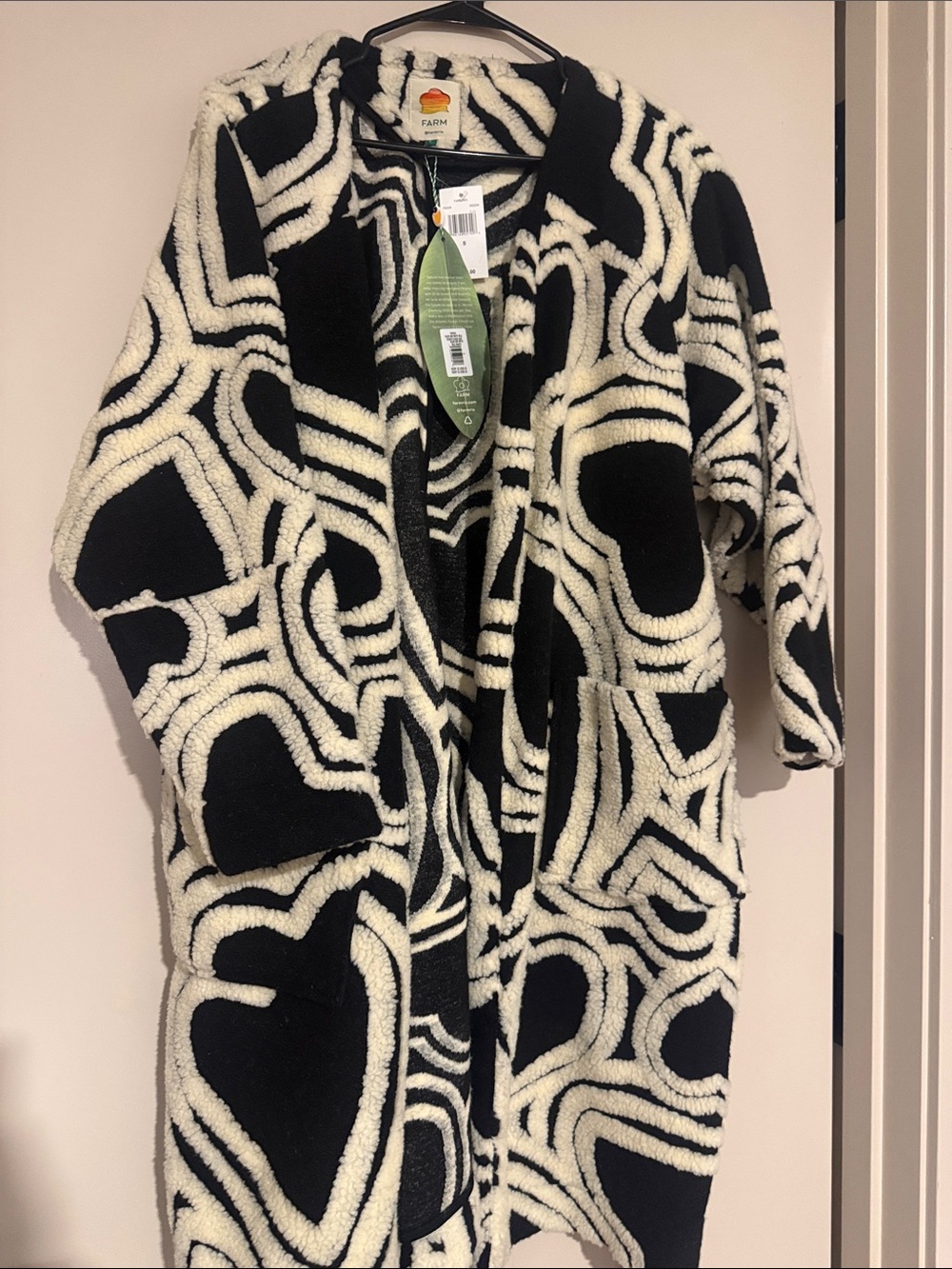FARM Rio Black & White Wild Hearts Fleece Coat